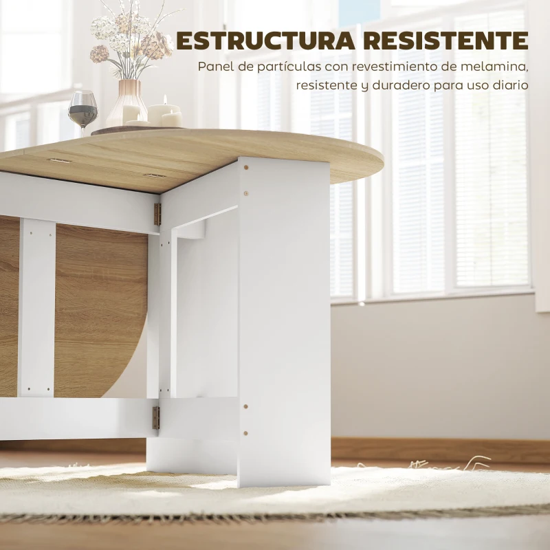 HOMCOM Mesa de Cocina Plegable con Alas Abatibles Mesa de Cocina Plegable de Forma Ovalada Estilo Moderno 163x80x75 cm Natural