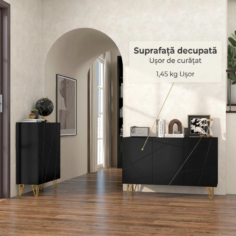 HOMCOM Dulap Mobil cu 2 Dulapuri și Raft Reglabil, din PAL și Metal, 120x40x75 cm, Negru și Auriu