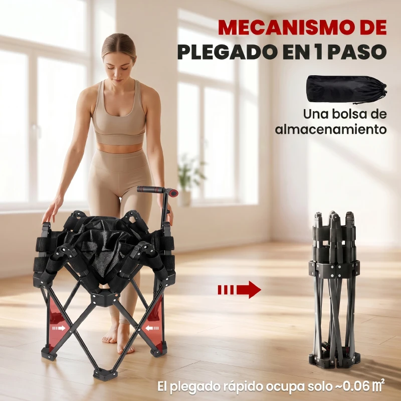 SPORTNOW Trampolín de Fitness Plegable 104 cm con Barra Ajustable en 3 Alturas Marco Metálico Reforzado y Bolsa 104x104x114 cm