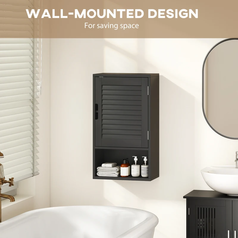 HOMCOM Bathroom Cabinet, Wall Mounted Storage Cabinet with Adjustable Shelves, 40 x 20 x 60 cm, Black