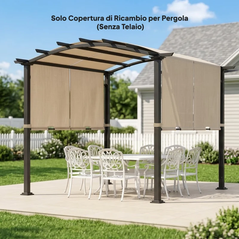 Outsunny Copertura per Gazebo Pergola 3x3 m in Poliestere con Tasche e Cinghie, 488x122 cm, Cachi