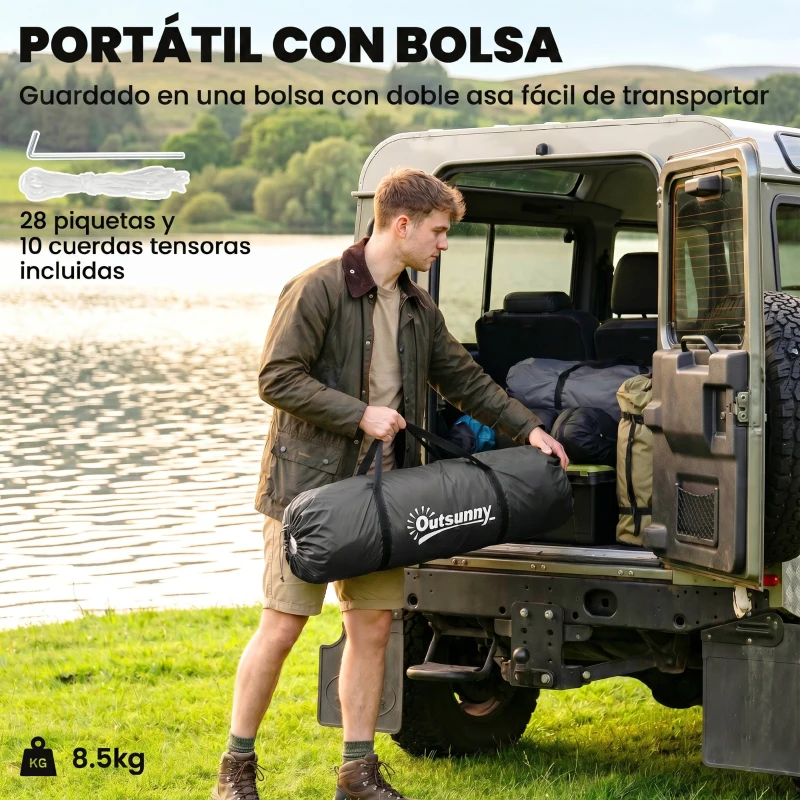 Outsunny Tienda de Campaña para de 4 Personas con 2 Dormitorios Tienda de Camping Impermeable 2000mm 555x225x190 cm Gris y Azul