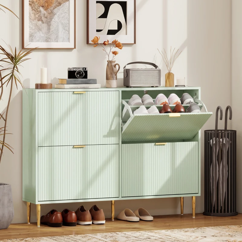 HOMCOM Elegant Four-Drawer Shoe Cabinet - Light Green