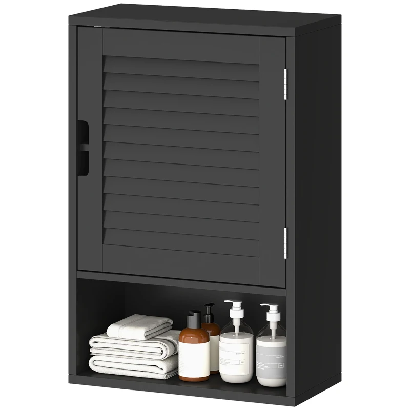 HOMCOM Armadietto Bagno a Parete con Ripiano Regolabile e Anta Ammortizzata, 40x20x60 cm, Nero