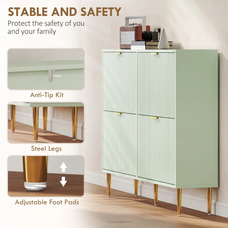 HOMCOM Elegant Four-Drawer Shoe Cabinet - Light Green
