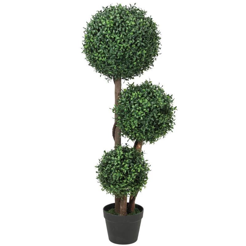 HOMCOM Plante Artificielle 100 cm, 3 Boules de Buis, Pot, Facile à Nettoyer, Arbre Artificiel Intérieur Extérieur, Vert