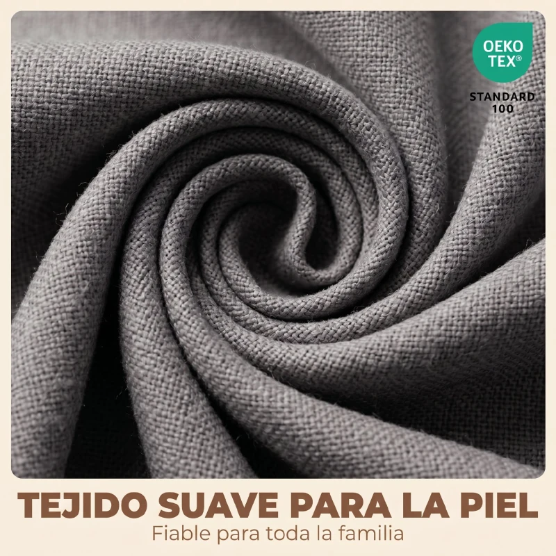 HOMCOM Pack de 2 Sillas de Cocina Nórdicas Tapizadas de Lino Respaldo Curvo Asiento Acolchado Patas de Madera Gris Claro