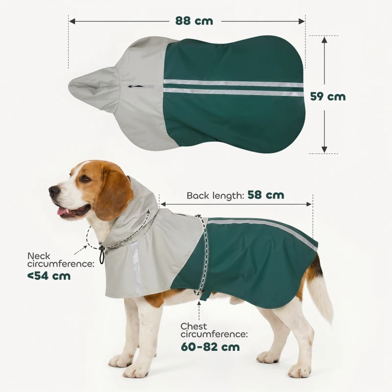 PawHut Dog Raincoat with Hood, Waterproof & Breathable Rain Jacket with Leash Hole, for Medium Dogs, Green, M