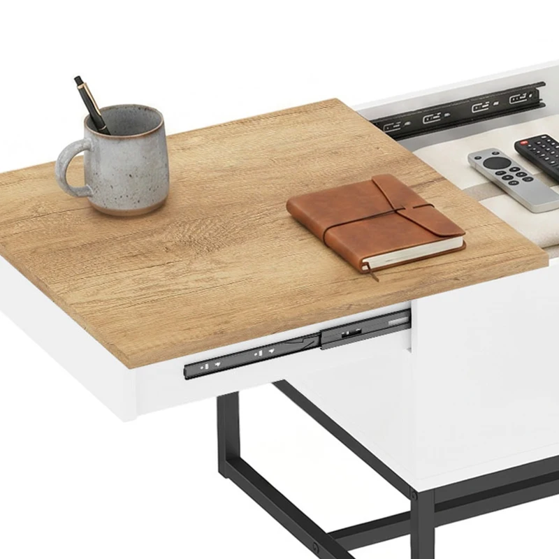HOMCOM Table Basse Extensible avec Plateau Coulissant, Table de Salon avec Rangement Caché et Pieds en Acier, Blanc