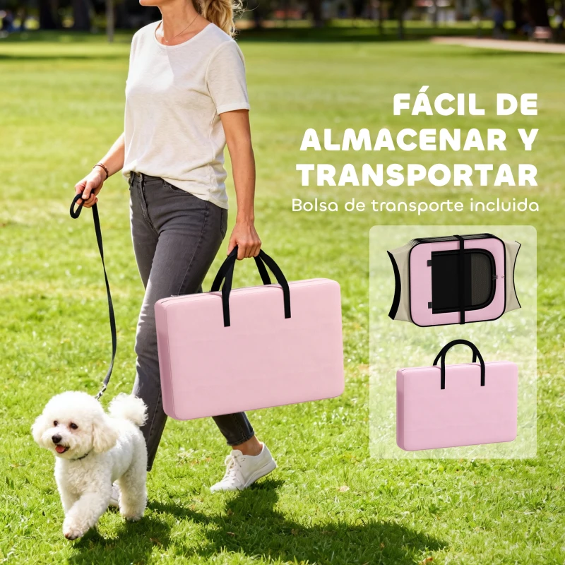 PawHut Parque Plegable para Perros y Gatos Corralito Portátil para Animales Pequeños Impermeable de Tela Oxford Ø120x58cm Rosa