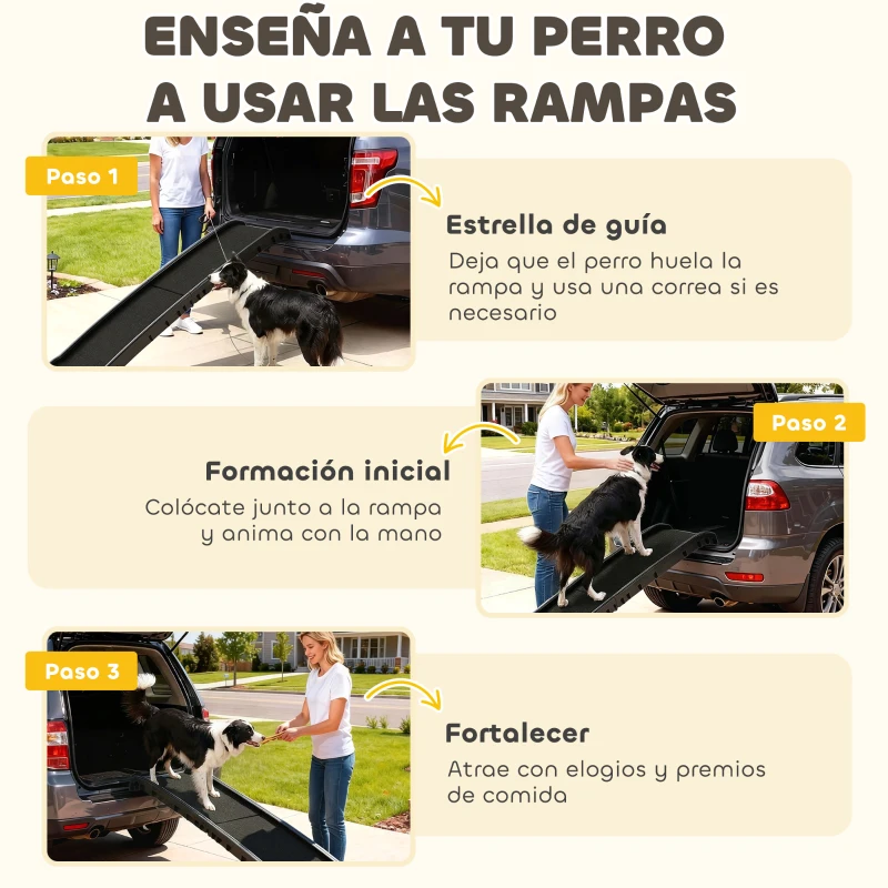 PawHut Rampa para Perros 155 cm Rampa para Perros para Coche Plegable con Asa Ángulo Ajustable Negro