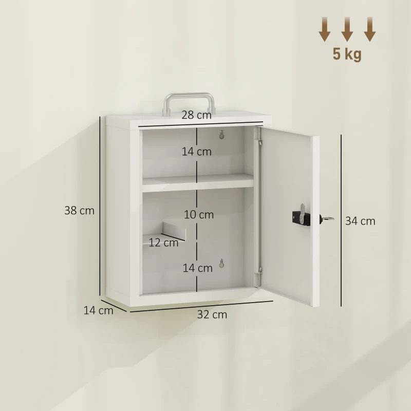 HOMCOM Wall Mount Medicine Cabinet with Combination and Key Lock, 3 Tier Steel First Aid Cabinet, White