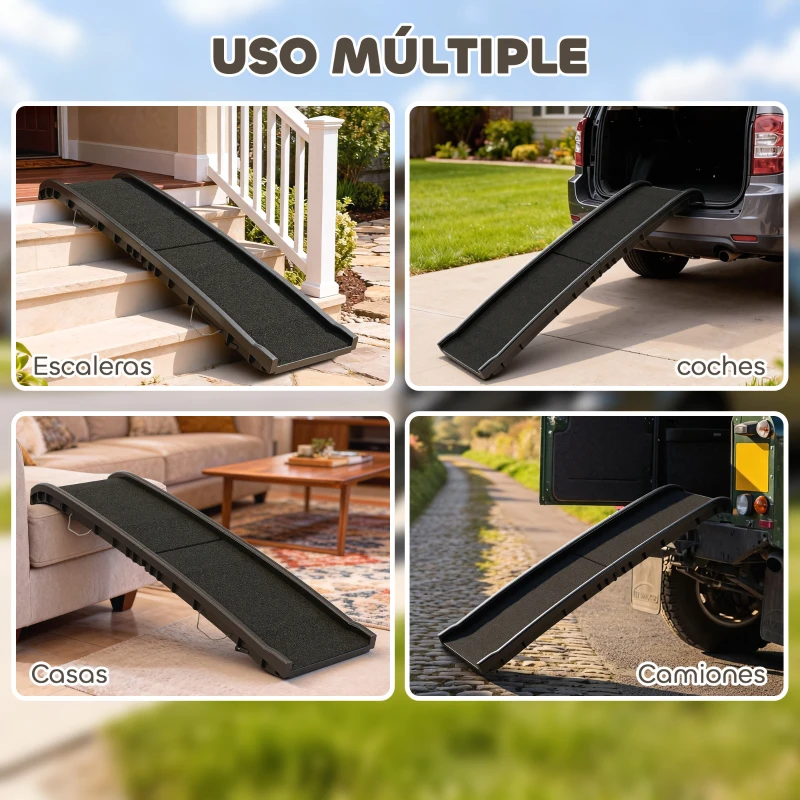 PawHut Rampa para Perros 155 cm Rampa para Perros para Coche Plegable con Asa Ángulo Ajustable Negro