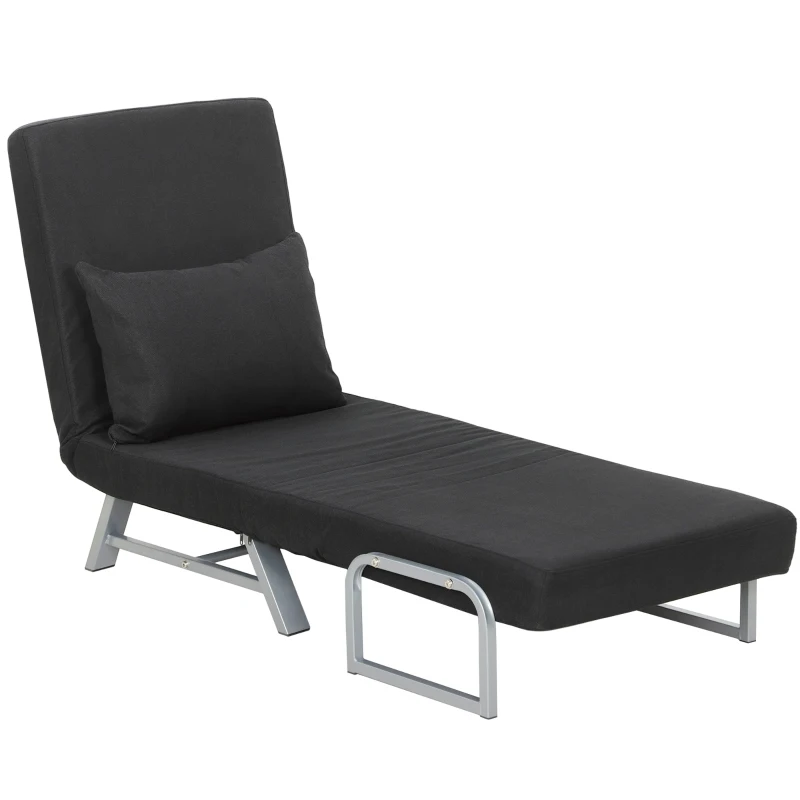 HOMCOM Single Sofa Bed, 3-in-1 Convertible Folding Chair Bed with Adjustable Backrest, Removable Armrests, Black