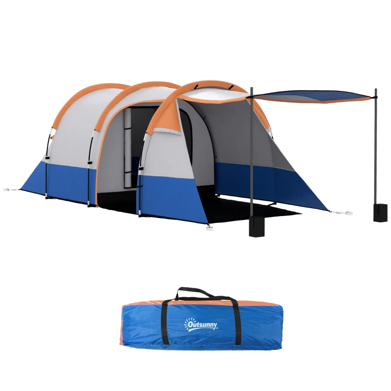 Outsunny Tente de camping tente tunnel 2 per. avec porche ventilée étanche 2000 mm 3 portes sac de transport inclus