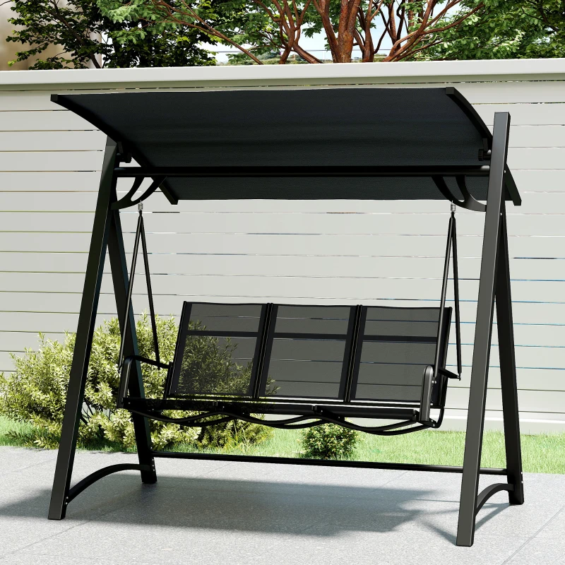 Outsunny 3 Seater Swing Chair, Garden Swing Bench with Adjustable Tilting Canopy, Breathable Mesh Seat 360 kg Capacity, Grey