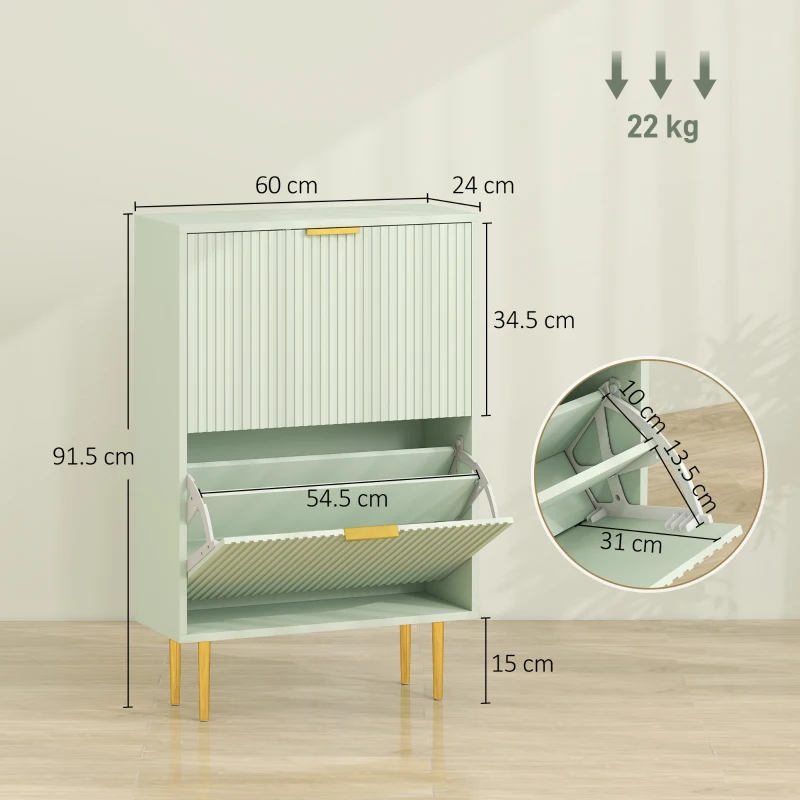 HOMCOM Elegant Two-Drawer Shoe Cabinet - Light Green