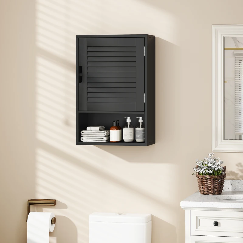 HOMCOM Armadietto Bagno a Parete con Ripiano Regolabile e Anta Ammortizzata, 40x20x60 cm, Nero