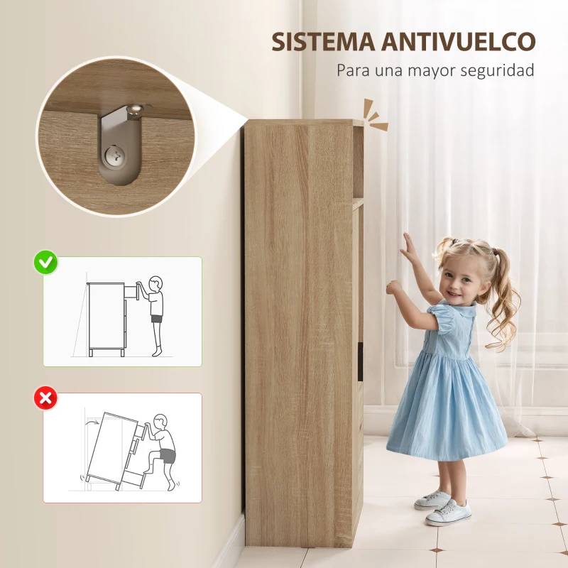 HOMCOM Armario de Baño con 2 Cajones Compartimento Abierto y Estantes Ajustables para Espacio Pequeño 50x25x100 cm Natural