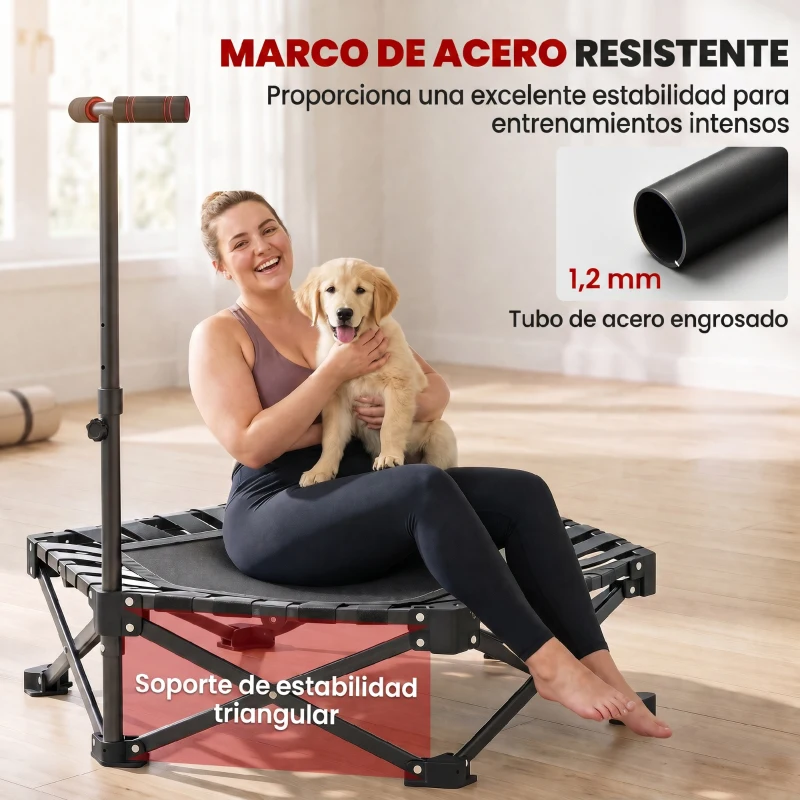 SPORTNOW Trampolín de Fitness Plegable 104 cm con Barra Ajustable en 3 Alturas Marco Metálico Reforzado y Bolsa 104x104x114 cm