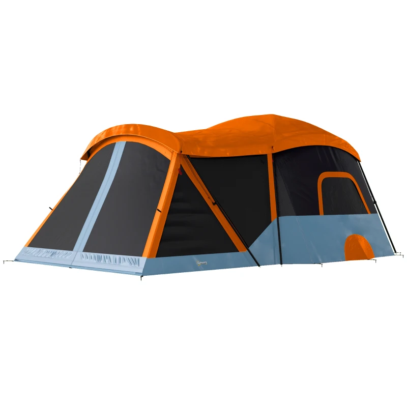 Outsunny Tienda de Campaña Familiar Tipo Túnel para 4 Personas con 2 Habitaciones Puertas Tragaluces Impermeable Fácil Montaje