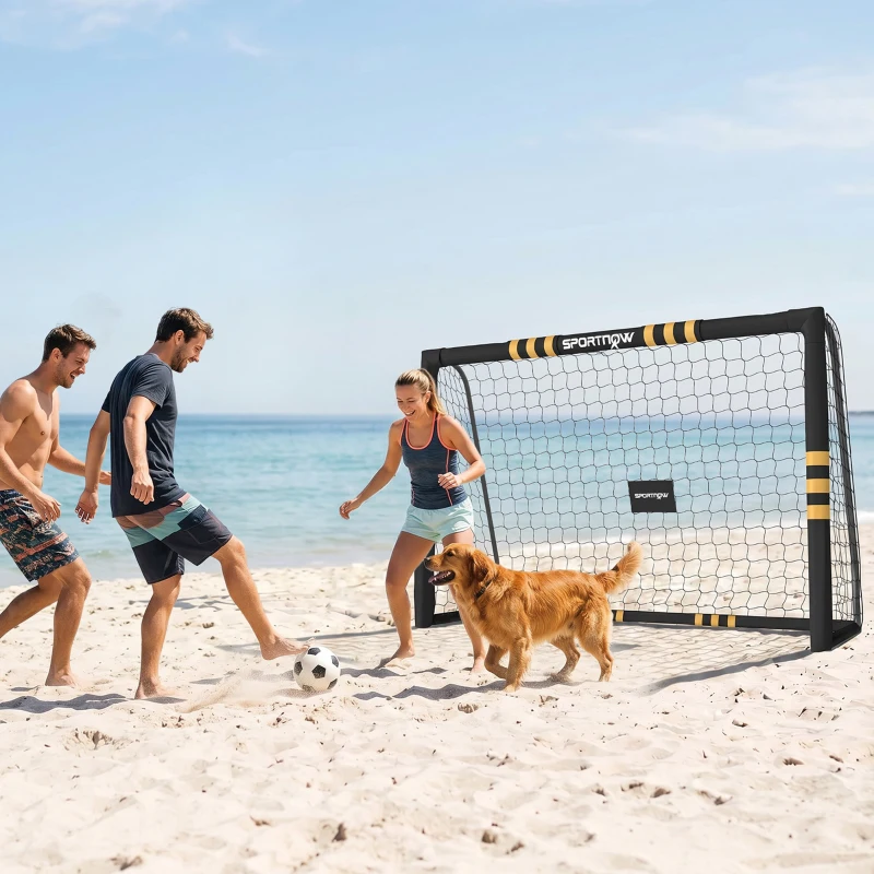 SPORTNOW But de Football avec Mousse de Protection, 6 Piquets de Sol et Filet en PE, 240x85x160cm, Jaune
