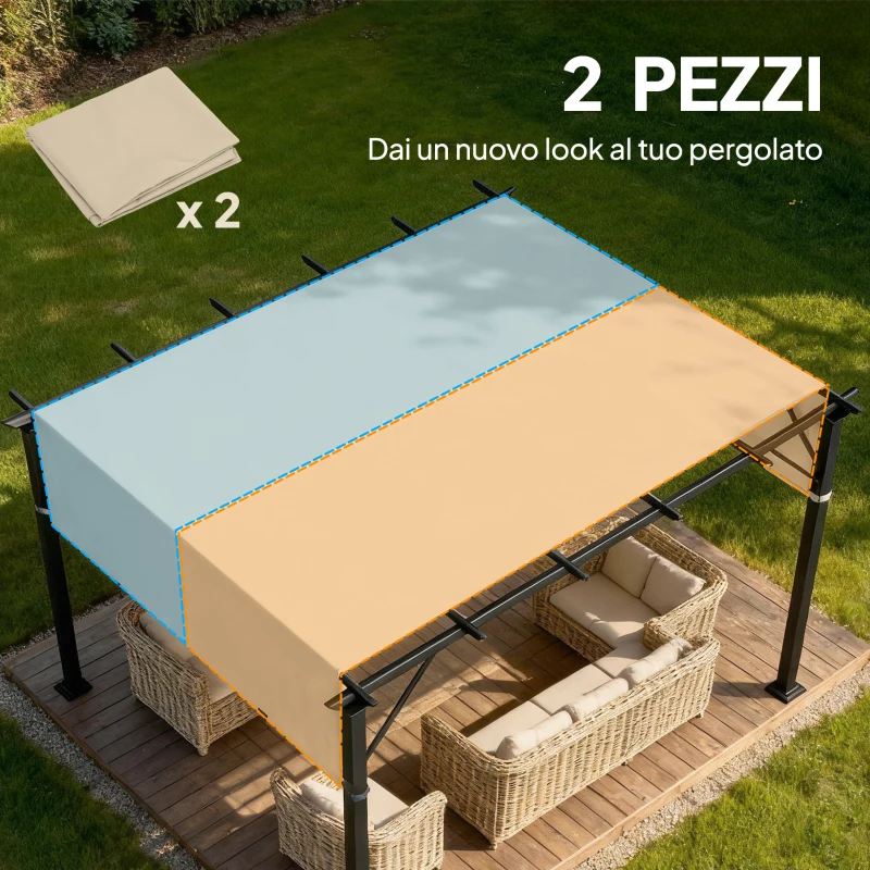 Outsunny Copertura per Gazebo Pergola 3x3 m in Poliestere con Tasche e Cinghie, 488x122 cm, Cachi