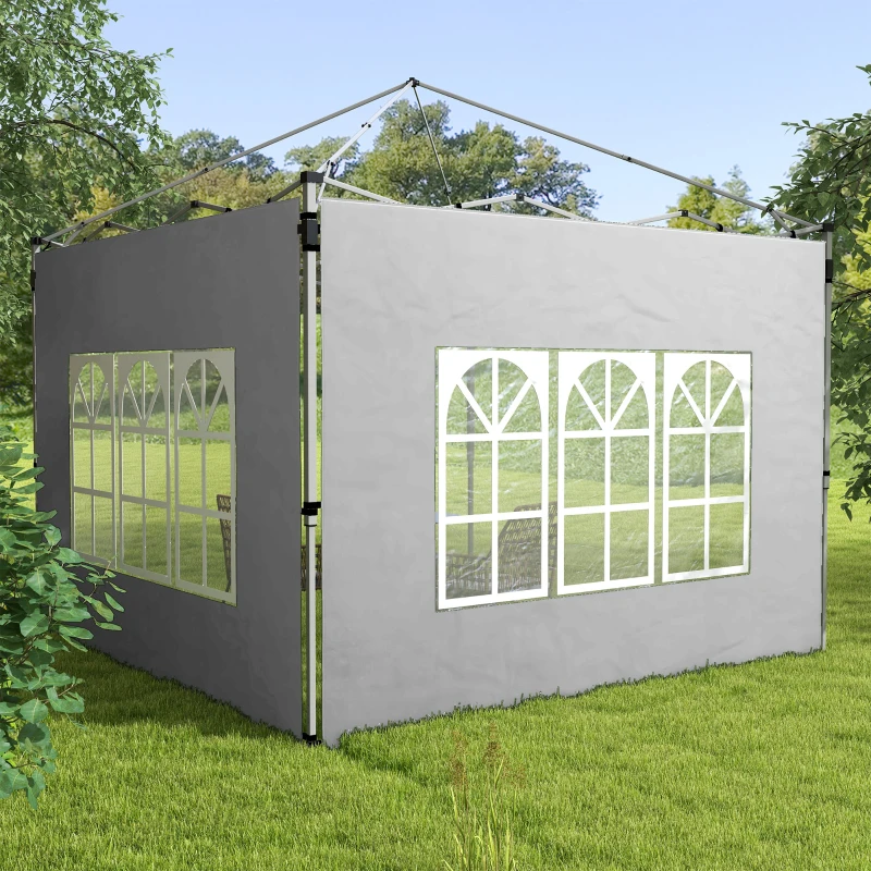 Outsunny Lot de 2 parois latérales pour tonnelle de 3 x 3 m panneau pour pavillon avec fenêtre 295 x 195 cm gris clair