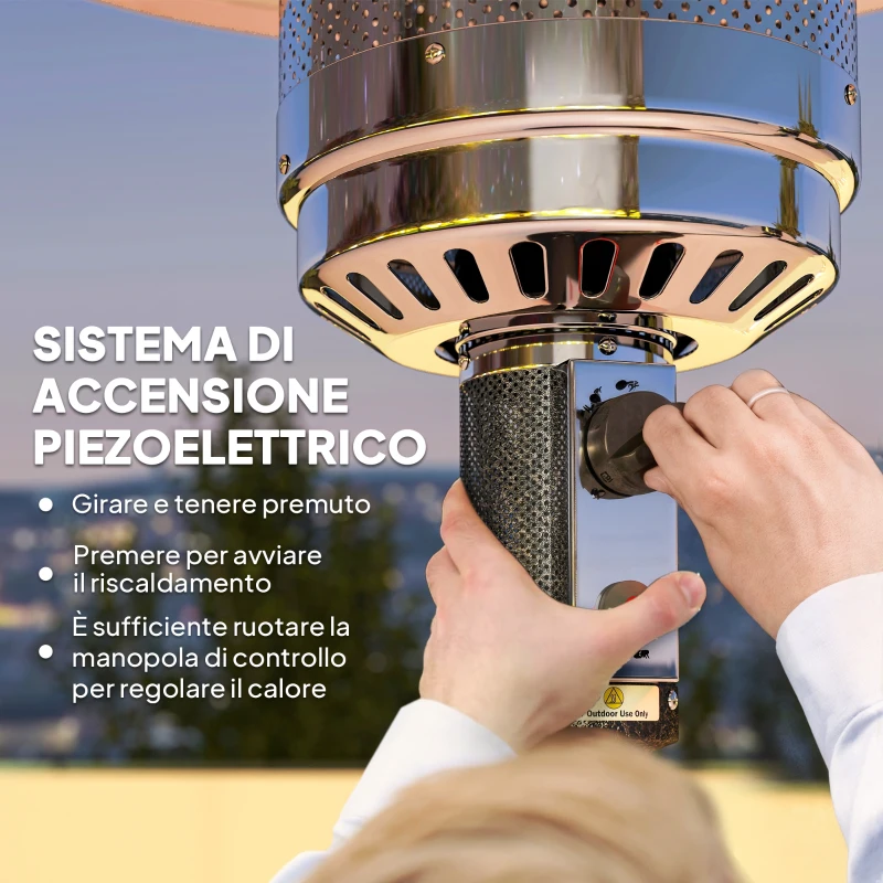 Outsunny Riscaldatore da Esterno con Spegnimento Automatico e Rotelle, 82x82x223 cm, Marrone Scuro
