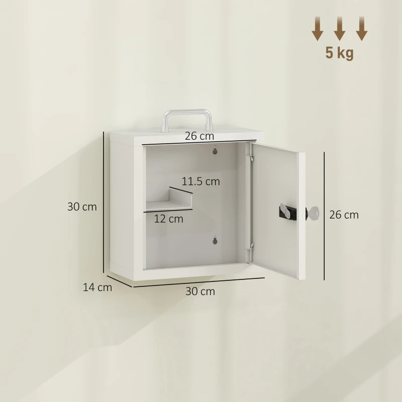 HOMCOM Wall Mount Medicine Cabinet with Combination and Key Lock, 2 Tier Stainless Steel First Aid Cabinet, White