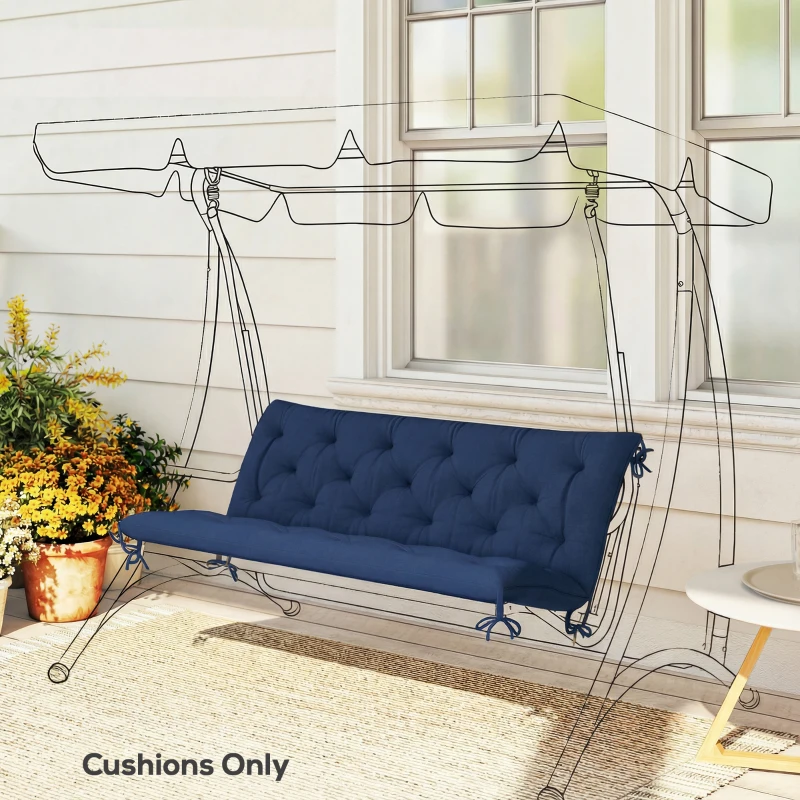 Outsunny 3 Seater Bench Cushion, Garden Chair Cushion with Back and Ties for Indoor and Outdoor Use, 98 x 150 cm, Dark Blue