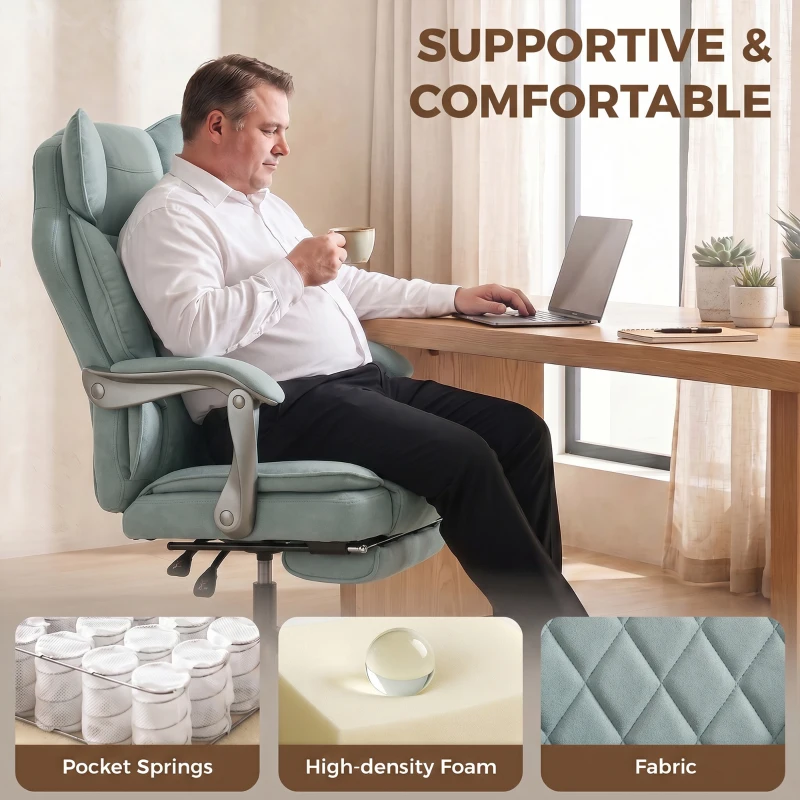 HOMCOM Executive Office Chair, Leathaire Big and Tall Office Chair 180 kg with Wide Seat, Reclining, Lumbar Support, Blue
