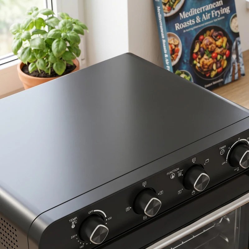 HOMCOM Friteuse à Air Chaud 36L, Four à Air Chaud 1800 W avec Rôtissoire, Plaque de Cuisson, Panier de Friture et Grille, Noir