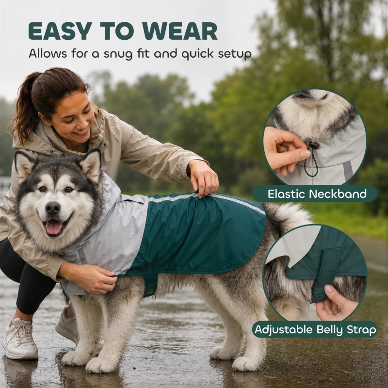 PawHut Dog Raincoat with Hood, Waterproof & Breathable Rain Jacket with Leash Hole, for Extra Large Dogs, Green, XL