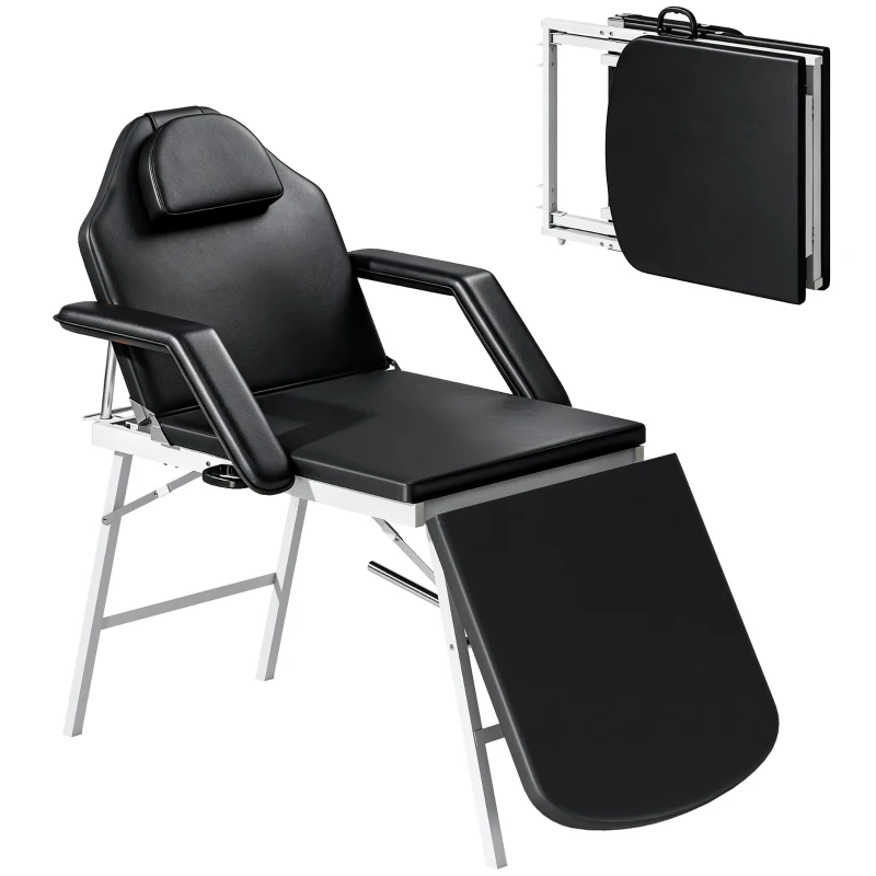 HOMCOM Masă de masaj pliabilă, pat de masaj 3 zone portabil 182 x 62 cm cu tetieră și cotiere detașabile, negru