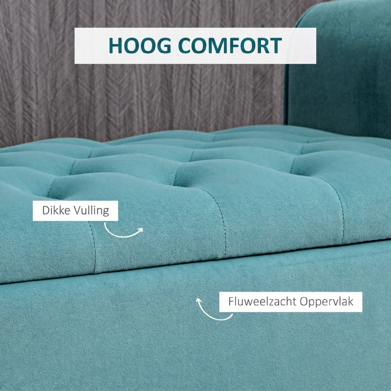HOMCOM Vintage-design zitbank, zitbank met opbergruimte, fluweel-look, groen(m-5)