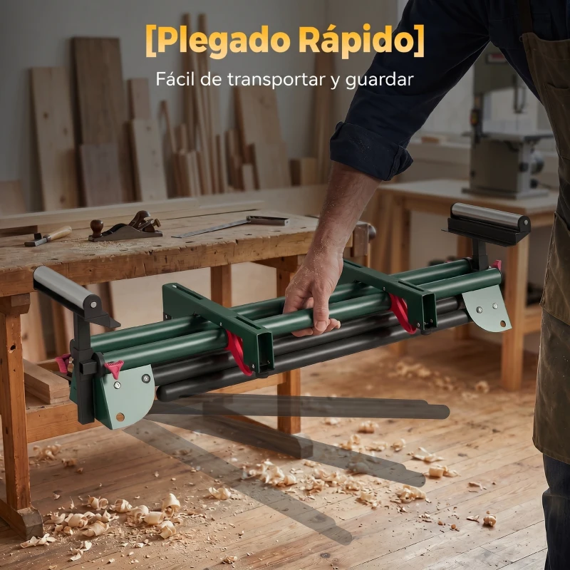 HOMCOM Soporte Sierra Ingletadora Universal con Rodillos Extensibles 94-195 cm Ajustable y Plegable Carga 150 kg Verde