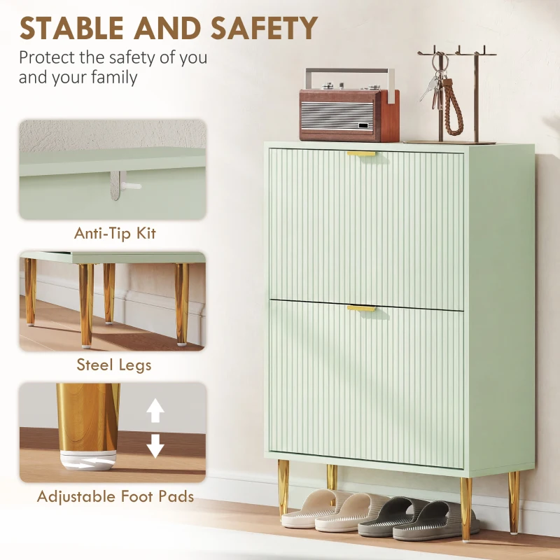 HOMCOM Elegant Two-Drawer Shoe Cabinet - Light Green