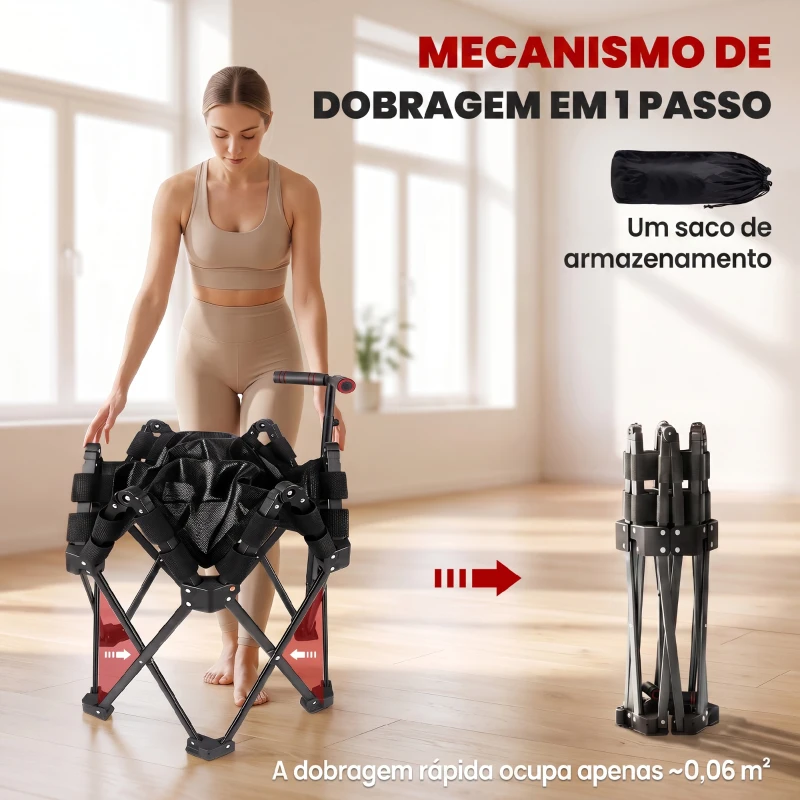 SPORTNOW Trampolim de Fitness Dobrável 104 cm com Barra Ajustável em 3 Alturas e Bolsa de Transporte Preto