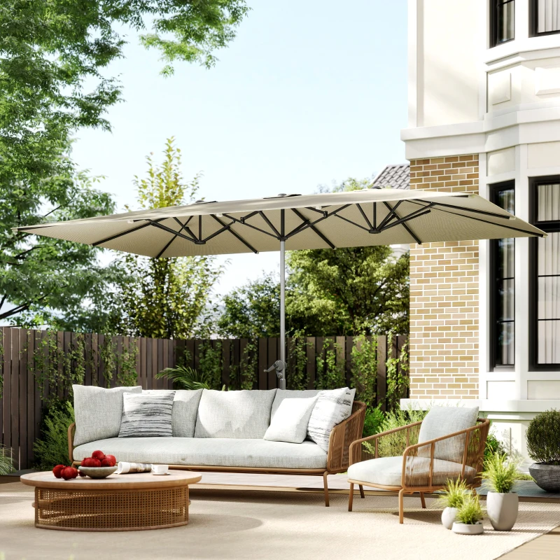 Outsunny Sombrilla Doble 4,5x2,6 m Sombrilla Terraza Exterior con Manivela Impermeable y Protección UV50+ Crema