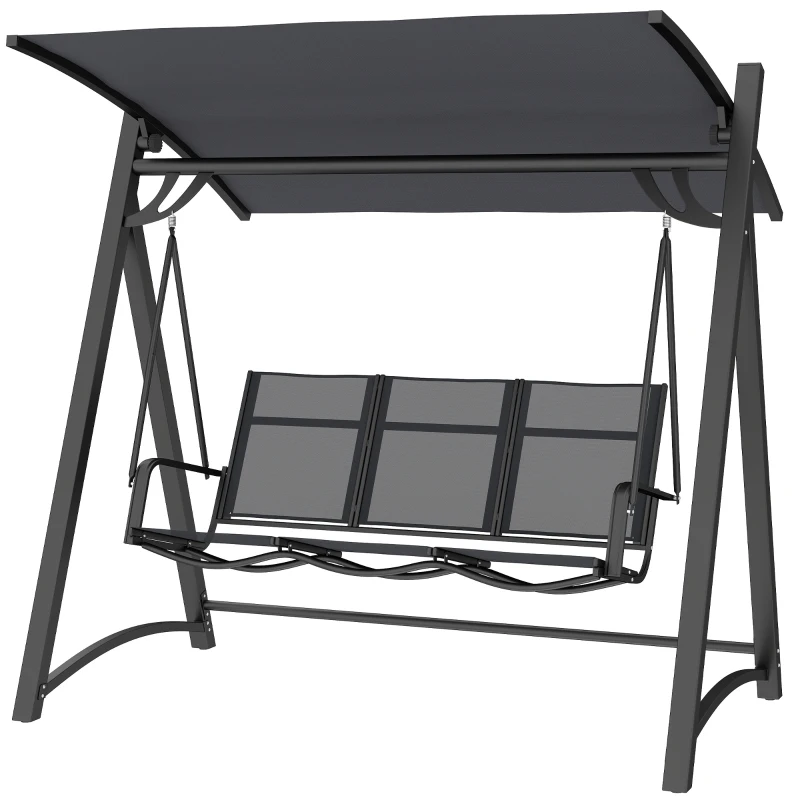 Outsunny 3 Seater Swing Chair, Garden Swing Bench with Adjustable Tilting Canopy, Breathable Mesh Seat 360 kg Capacity, Grey