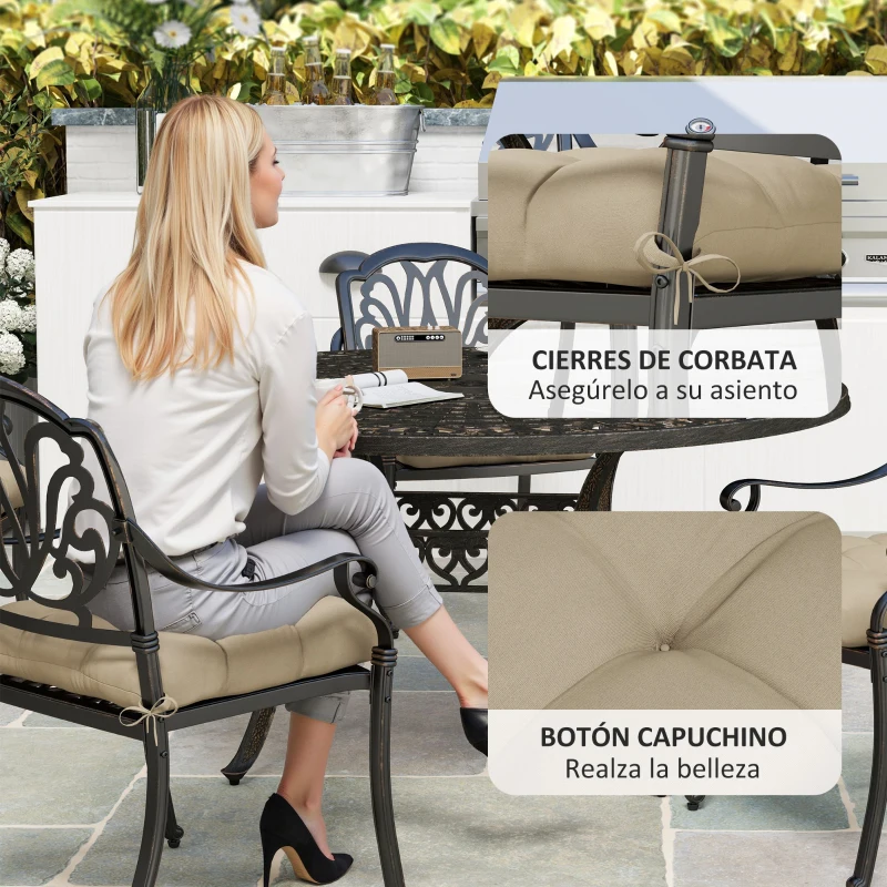 Outsunny Conjunto de Cojines para Sillas de Comedor y Jardín Impermeable y Anti-UV con 2 Cordones de Fijación 48x48x10 cm Caqui