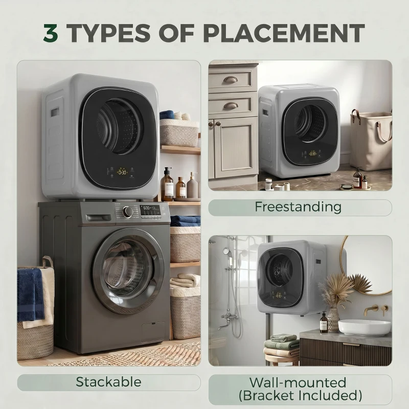 HOMCOM 4kg Vented Tumble Dryer with 5 Drying Mode, 800W Compact Freestanding Front Tumble Dryer, Silver