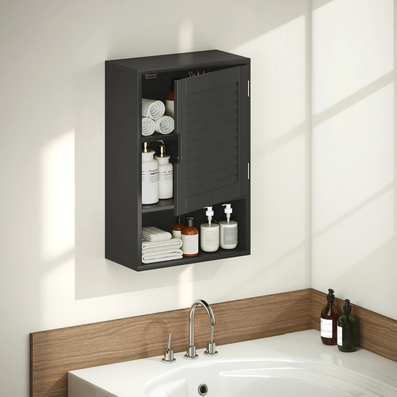 HOMCOM Armadietto Bagno a Parete con Ripiano Regolabile e Anta Ammortizzata, 40x20x60 cm, Nero