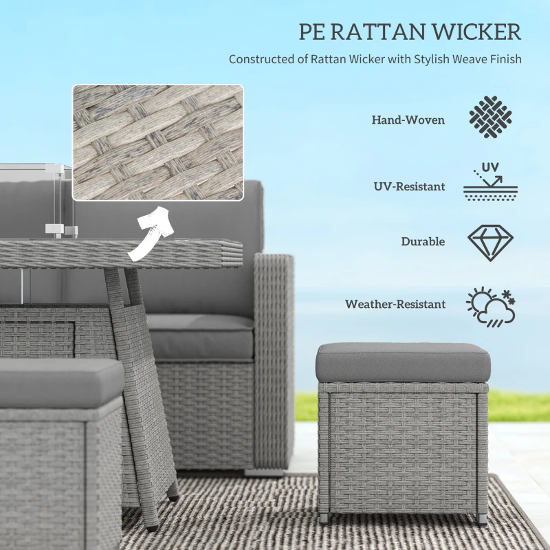 Outsunny Seven-Piece Firepit Table Rattan Sofa Set - Grey