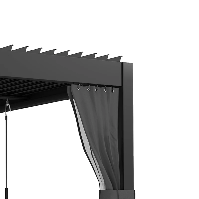 Outsunny 3 x 3 m Louvered Pergola with Adjustable Metal Louvred Roof, Aluminium Patio Gazebo with Netting and Curtains, Dark Grey