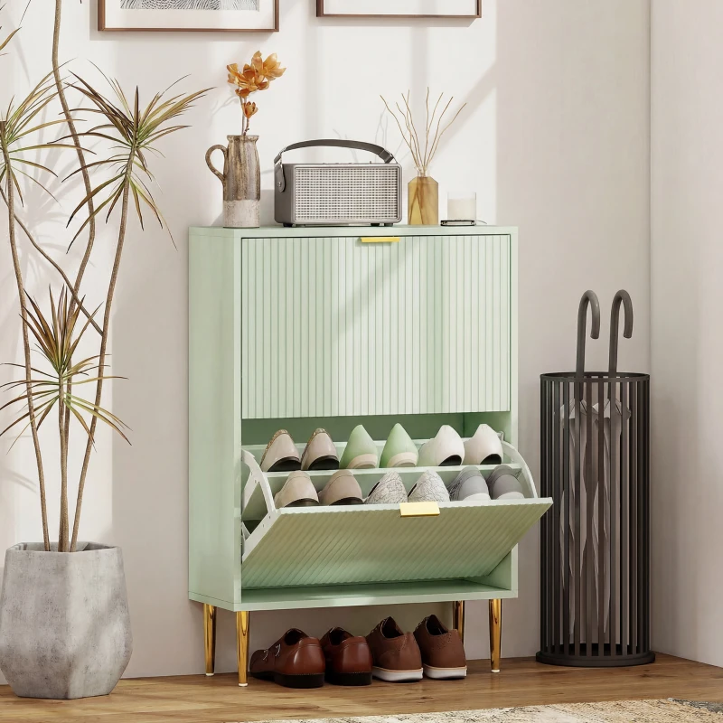HOMCOM Elegant Two-Drawer Shoe Cabinet - Light Green