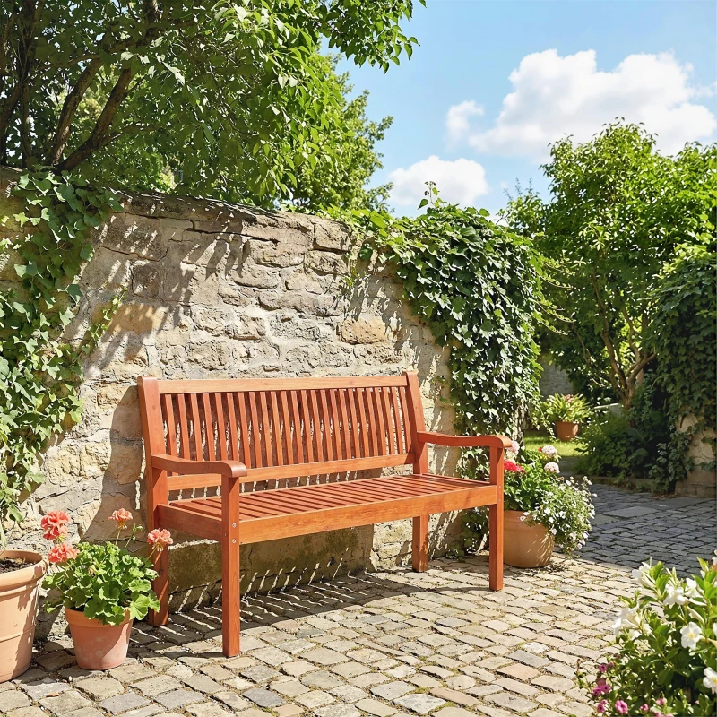 Outsunny Banc de Jardin Banc Extérieur 2 Places avec Housse Imperméable et Dossier Ergonomique Bois Marron Clair