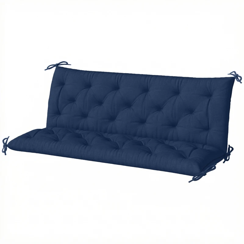 Outsunny 3 Seater Bench Cushion, Garden Chair Cushion with Back and Ties for Indoor and Outdoor Use, 98 x 150 cm, Dark Blue