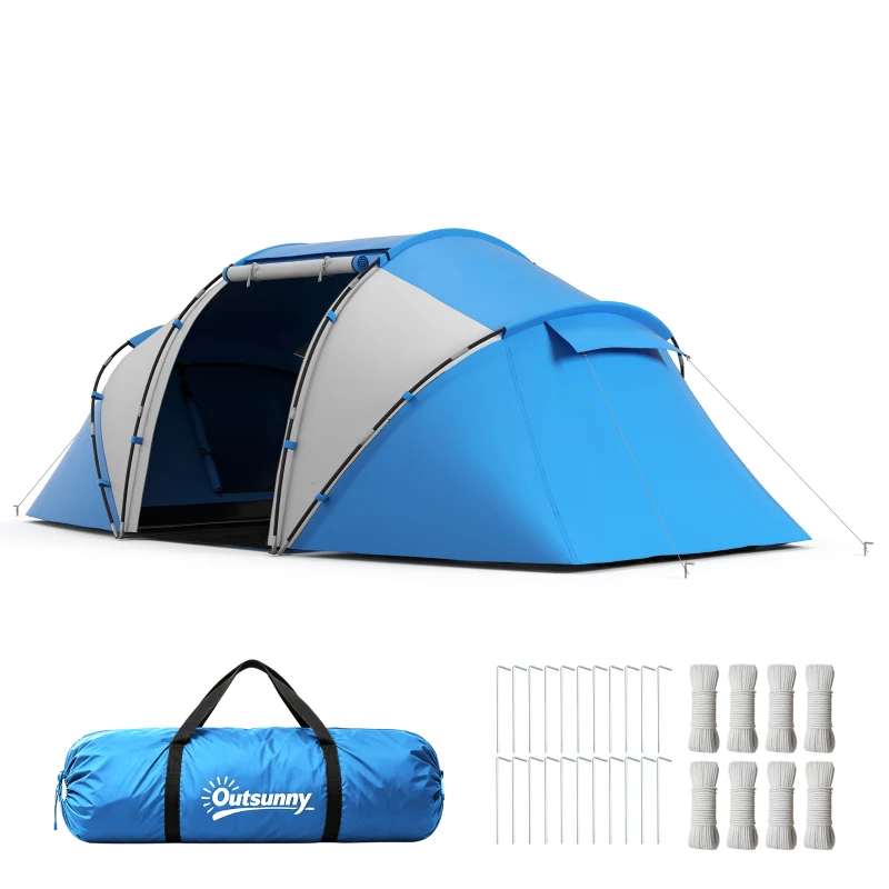 Outsunny Tienda de Campaña Familiar para 4 Personas con 2 Habitaciones y Bolsa de Transporte 430x230x170 cm Azul y Blanco